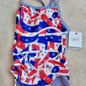 DOLPHIN UGLIES Salute V Back Swimsuit USA Red/White/Blue Size 32 For Women